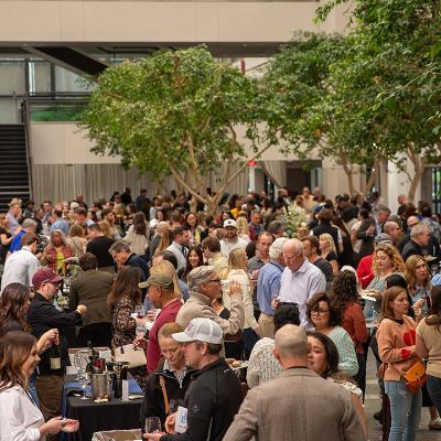 A view of the University Hall with hundreds of guests enjoying LMU Wine Classic.