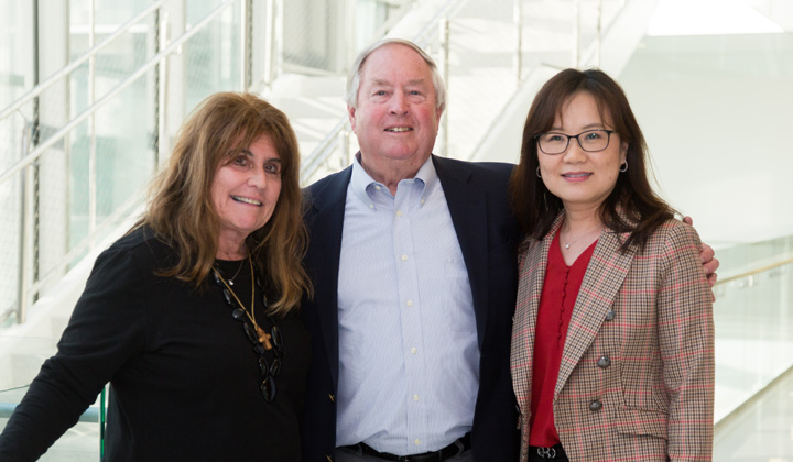 LMU Trustee Jim Whitehead '65 and his wife Lia with Tina Choe, dean of the LMU Frank R. Seaver College of Science and Engineering